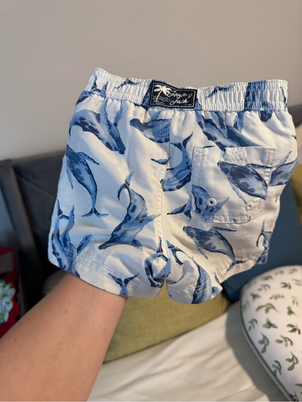 Janie and Jack Blue and White Whale Print Shorts